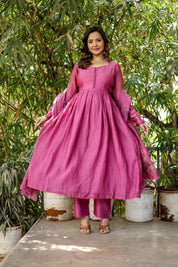Mulberry Élan (Handpainted pure mul chanderi Anarkali)