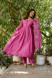Mulberry Élan (Handpainted pure mul chanderi Anarkali)
