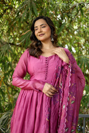 Mulberry Élan (Handpainted pure mul chanderi Anarkali)
