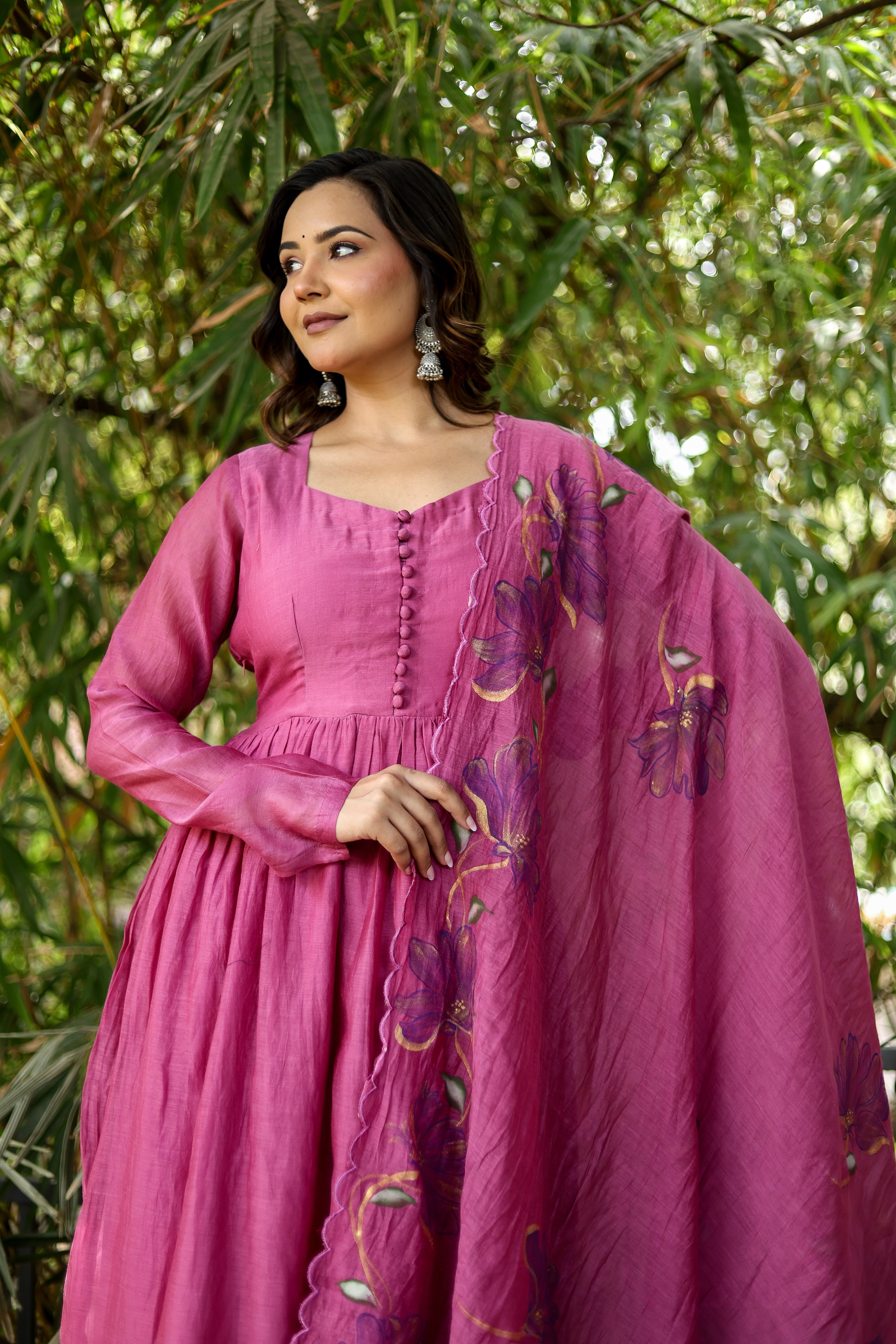 Mulberry Élan (Handpainted pure mul chanderi Anarkali)