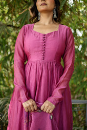 Mulberry Élan (Handpainted pure mul chanderi Anarkali)