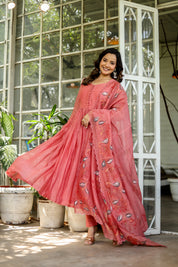 Coral Élan (Handpainted Pure Mul Chanderi Anarkali set)