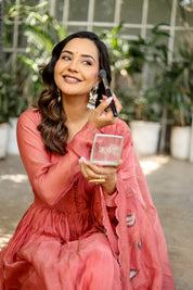 Coral Élan (Handpainted Pure Mul Chanderi Anarkali set)