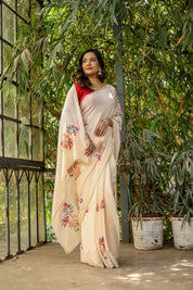 Crimson Bloom (Handpainted and Embroidered Crepe Saree)