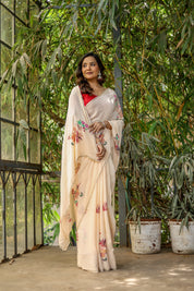 Crimson Bloom (Handpainted and Embroidered Crepe Saree)