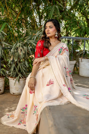 Crimson Bloom (Handpainted and Embroidered Crepe Saree)
