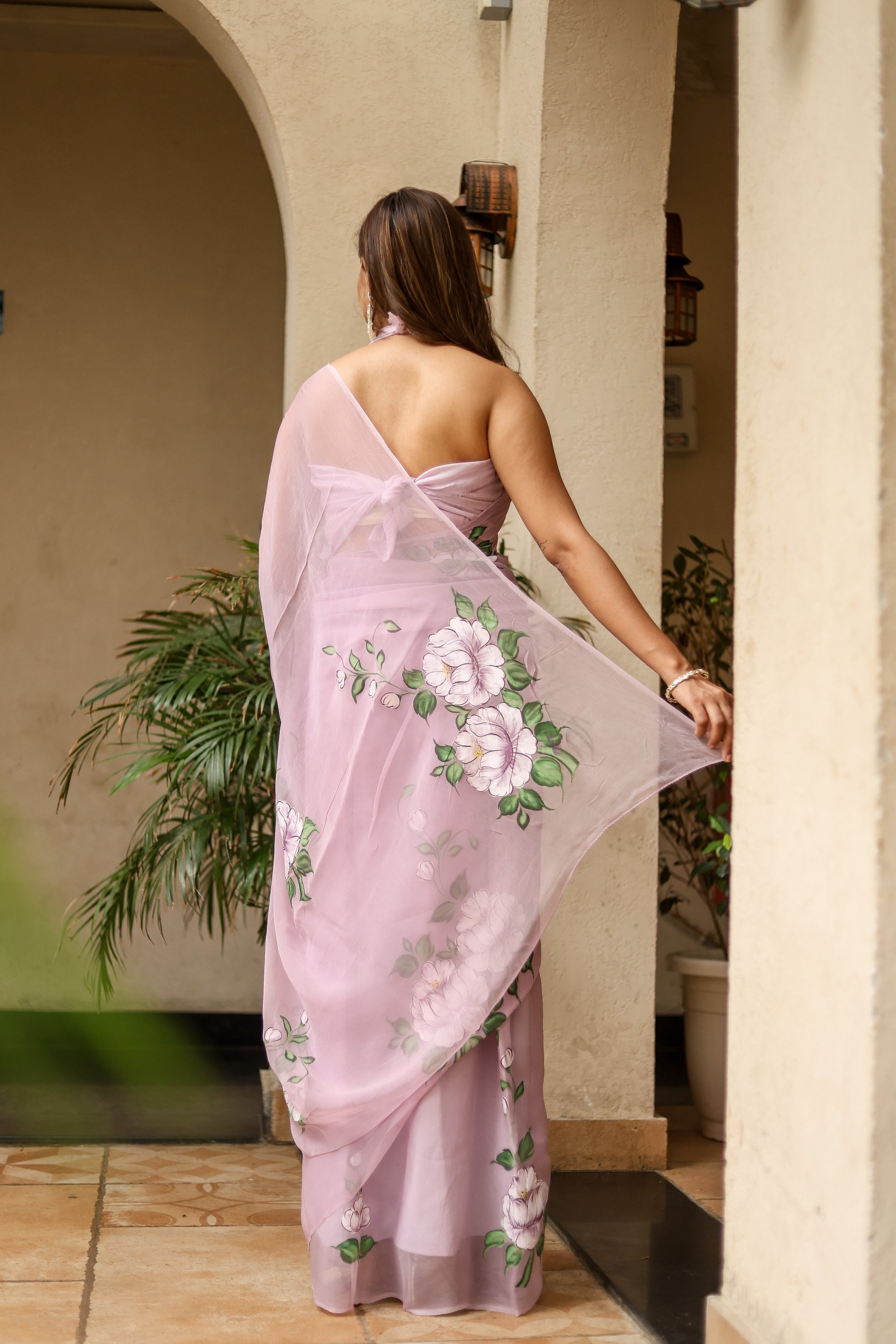 Lilac Whisper (Handpainted Lilac Pure Viscose Chiffon Saree)