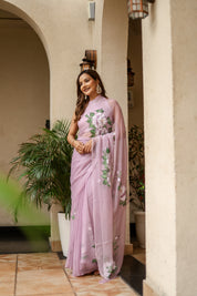 Lilac Whisper (Handpainted Lilac Pure Viscose Chiffon Saree)
