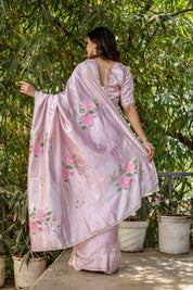 Rosa Éterna (Handpainted Blush Pink Pure Italian Raw Silk Organza Saree)