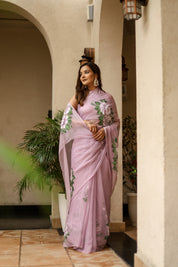 Lilac Whisper (Handpainted Lilac Pure Viscose Chiffon Saree)