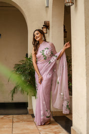 Lilac Whisper (Handpainted Lilac Pure Viscose Chiffon Saree)