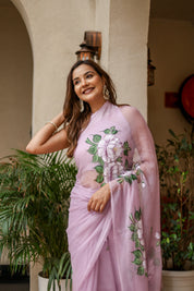Lilac Whisper (Handpainted Lilac Pure Viscose Chiffon Saree)