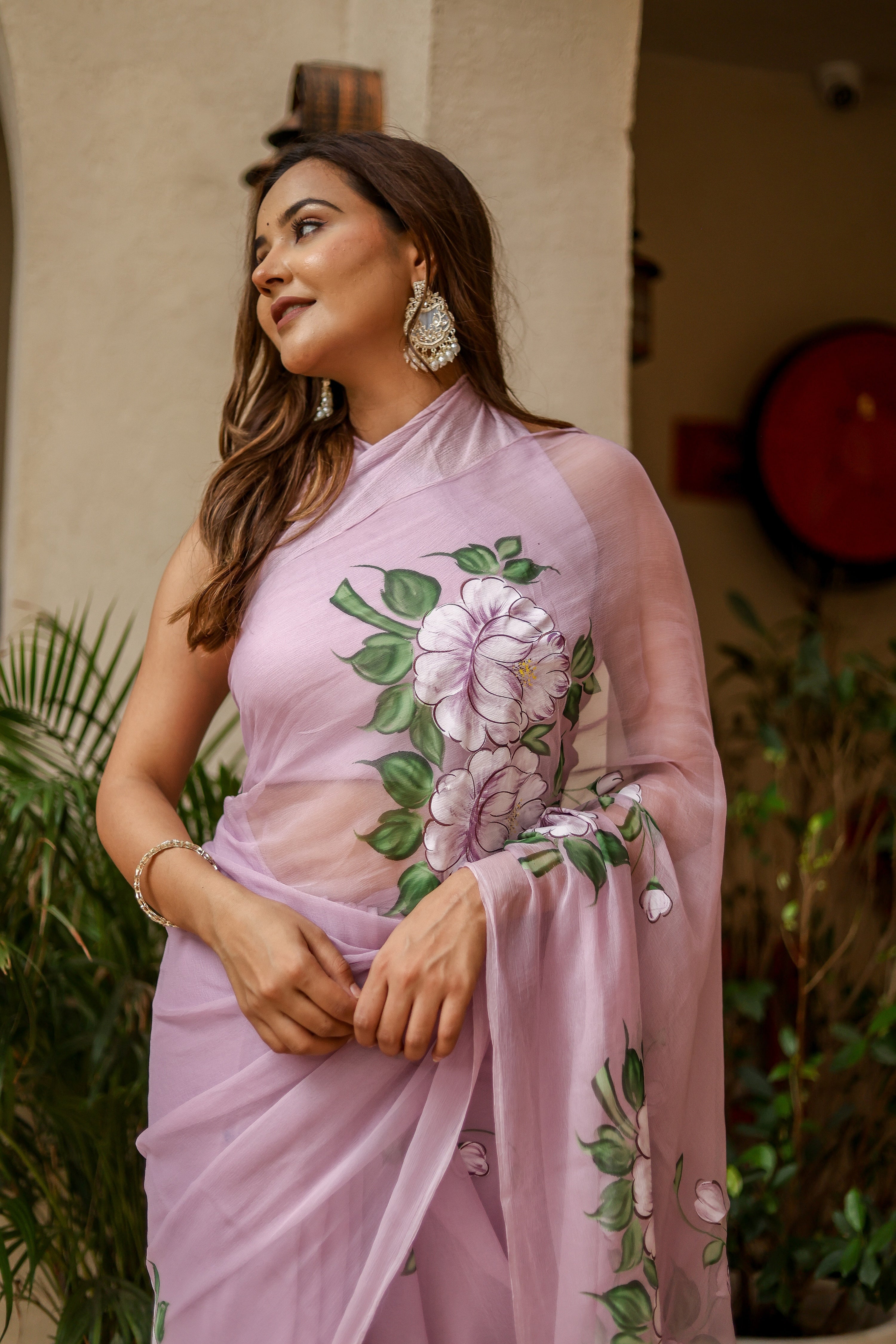 Lilac Whisper (Handpainted Lilac Pure Viscose Chiffon Saree)