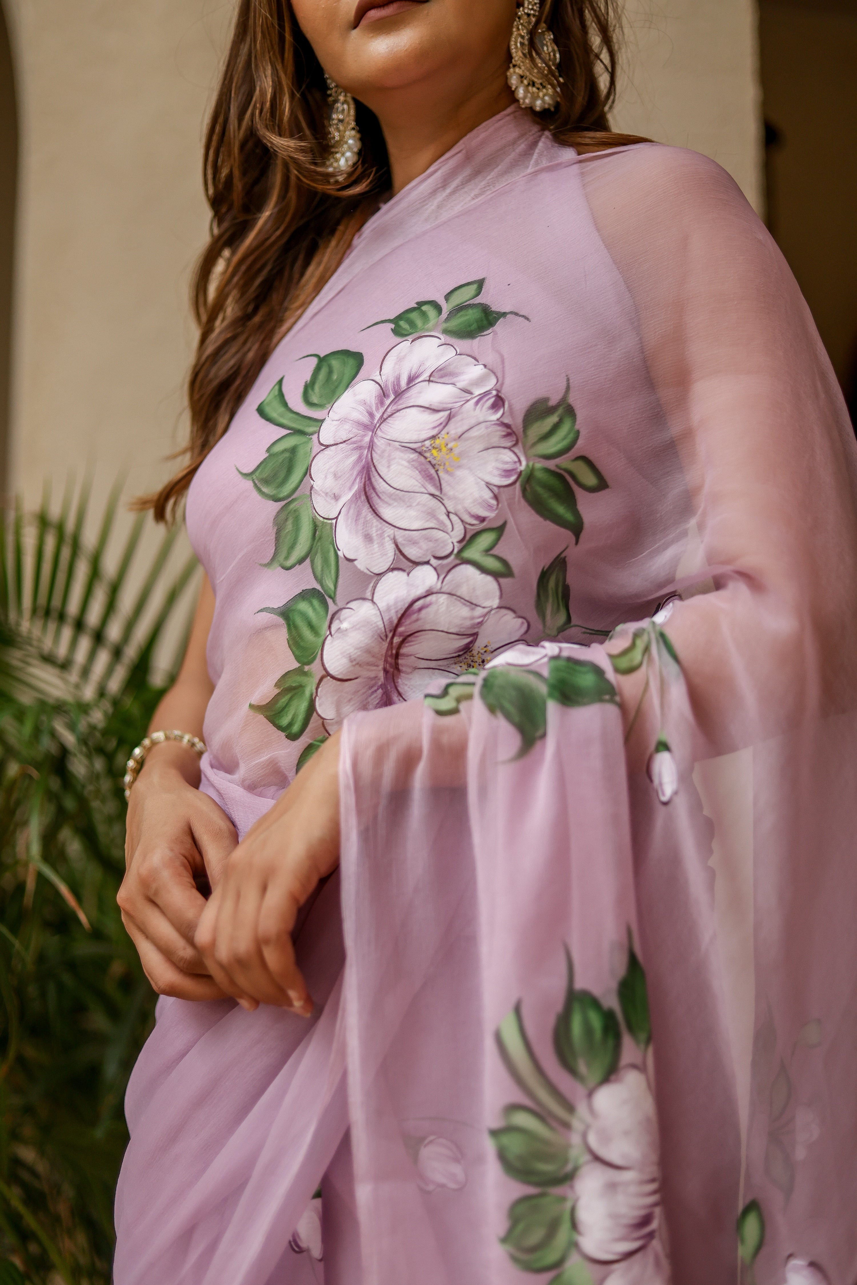 Lilac Whisper (Handpainted Lilac Pure Viscose Chiffon Saree)
