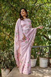 Rosa Éterna (Handpainted Blush Pink Pure Italian Raw Silk Organza Saree)