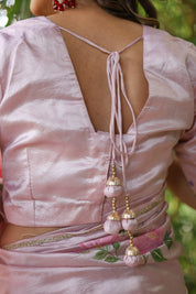Rosa Éterna (Handpainted Blush Pink Pure Italian Raw Silk Organza Saree)
