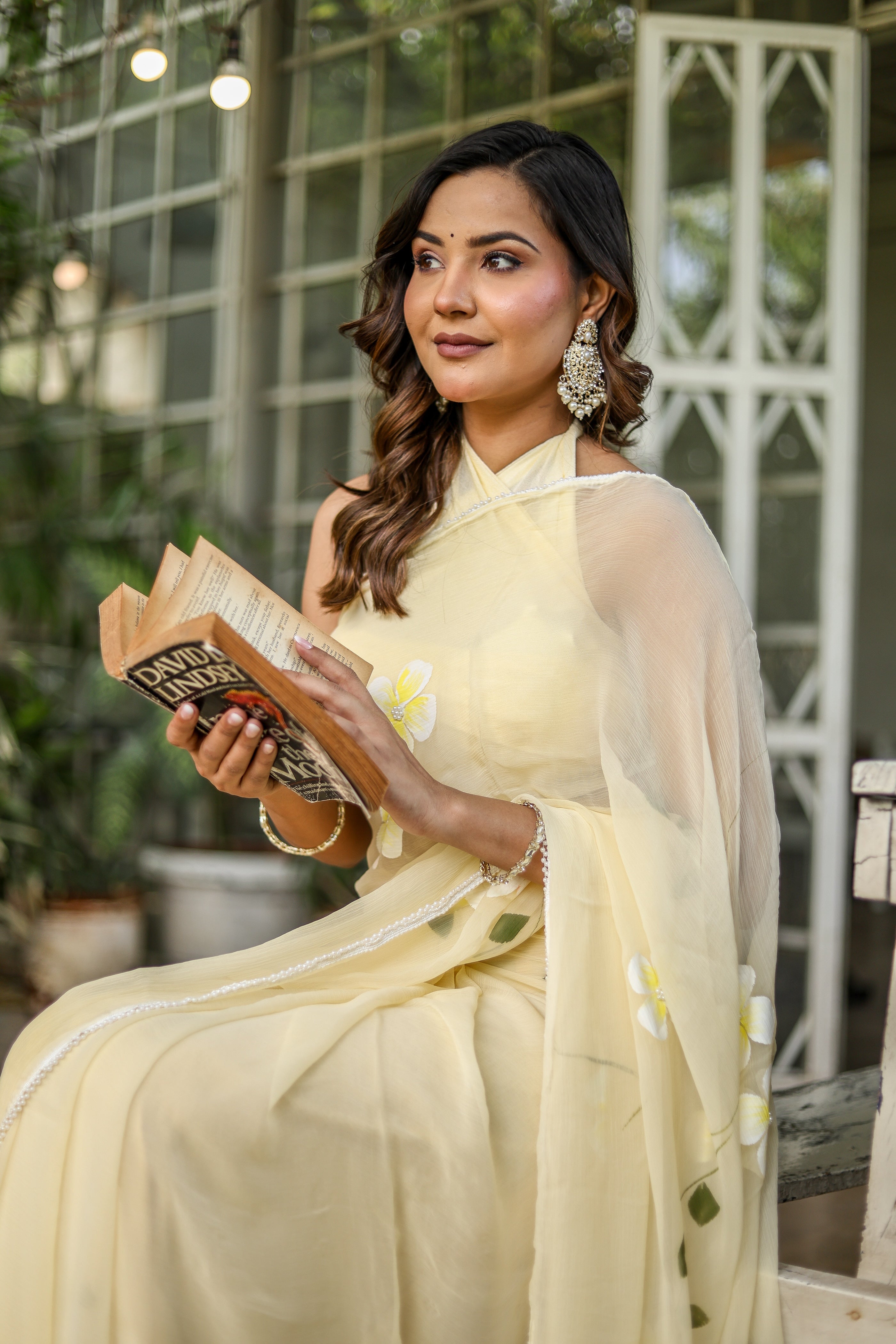 Buttercream Blossom (Handpainted Pure Chiffon Saree)