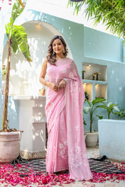 Bloomveil Blush (Handpainted Georgette Saree in Pink)
