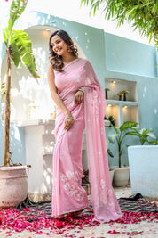 Bloomveil Blush (Handpainted Georgette Saree in Pink)
