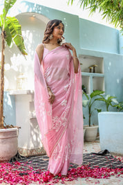 Bloomveil Blush (Handpainted Georgette Saree in Pink)