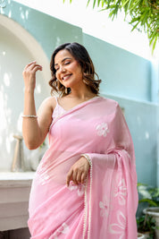 Bloomveil Blush (Handpainted Georgette Saree in Pink)