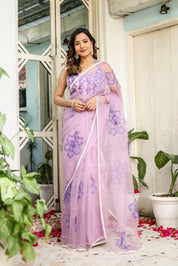 Orchid Aura (Pure Organza Handpainted Purple Saree)