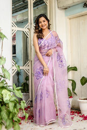 Orchid Aura (Pure Organza Handpainted Purple Saree)