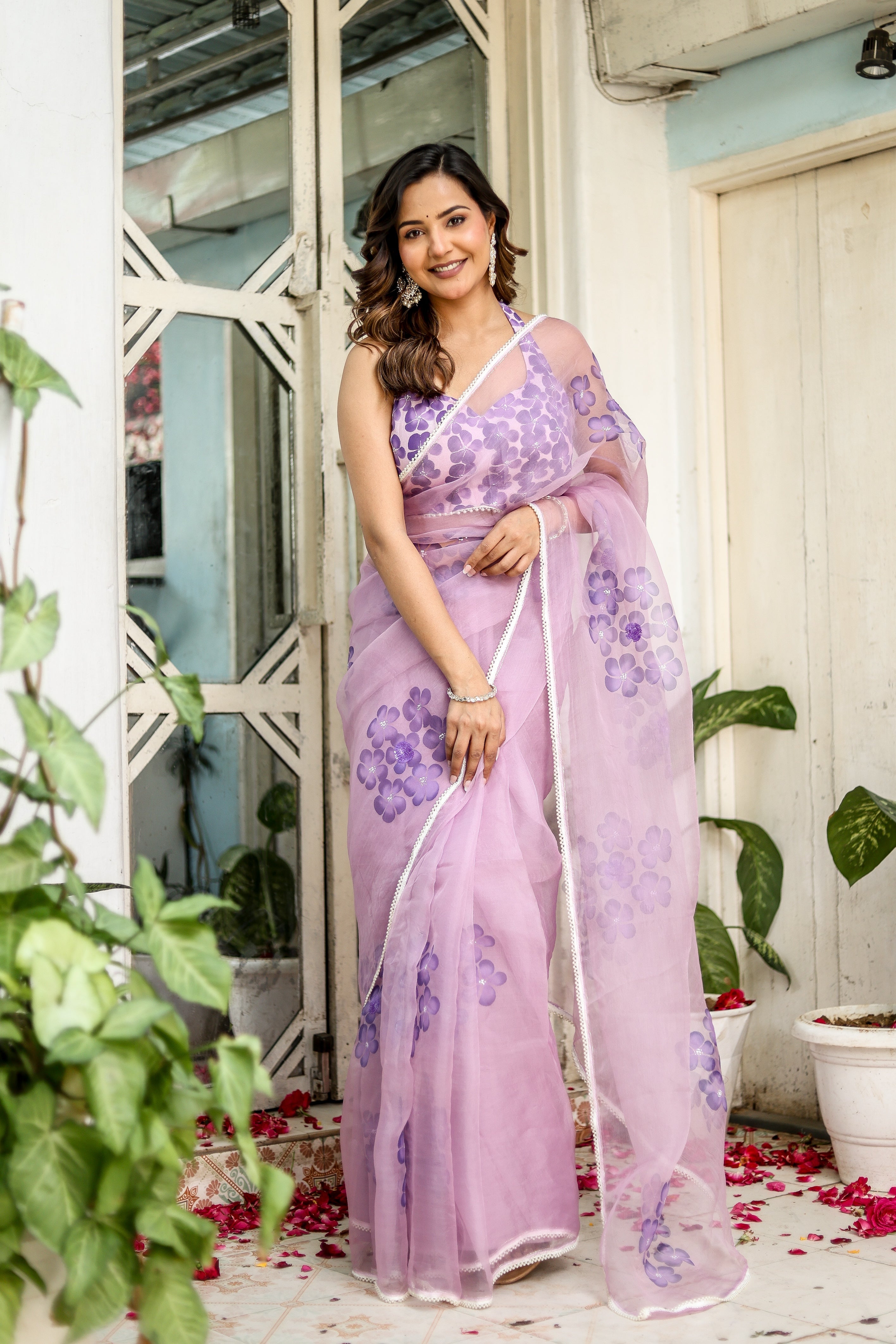 Orchid Aura (Pure Organza Handpainted Purple Saree)