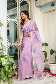 Orchid Aura (Pure Organza Handpainted Purple Saree)