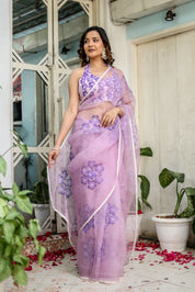 Orchid Aura (Pure Organza Handpainted Purple Saree)