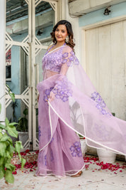 Orchid Aura (Pure Organza Handpainted Purple Saree)