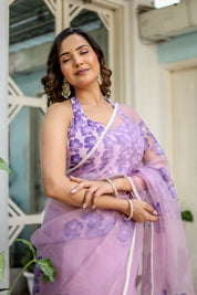 Orchid Aura (Pure Organza Handpainted Purple Saree)