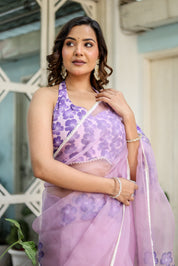 Orchid Aura (Pure Organza Handpainted Purple Saree)
