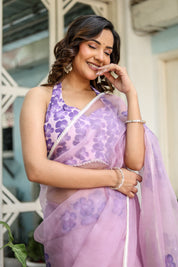 Orchid Aura (Pure Organza Handpainted Purple Saree)