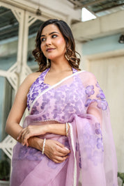Orchid Aura (Pure Organza Handpainted Purple Saree)