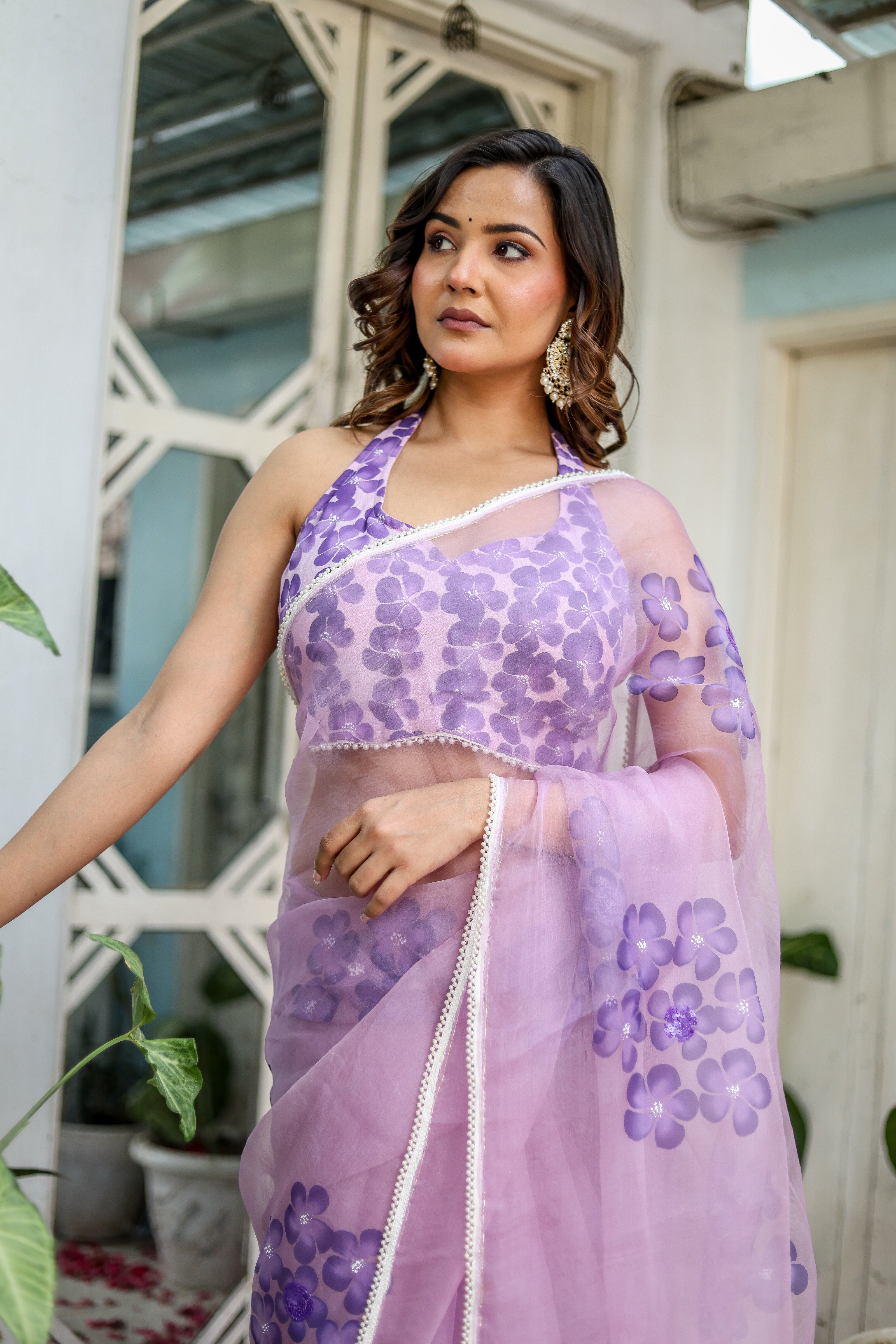 Orchid Aura (Pure Organza Handpainted Purple Saree)