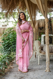 Blush Blossom (Pure Chiffon Hand Painted Saree)