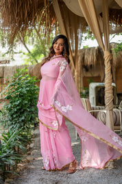 Blush Blossom (Pure Chiffon Hand Painted Saree)