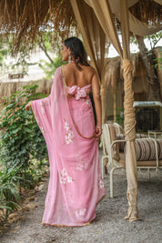 Blush Blossom (Pure Chiffon Hand Painted Saree)