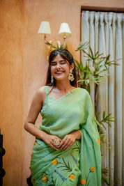 Green Glimmer (Handpainted Organza Saree)