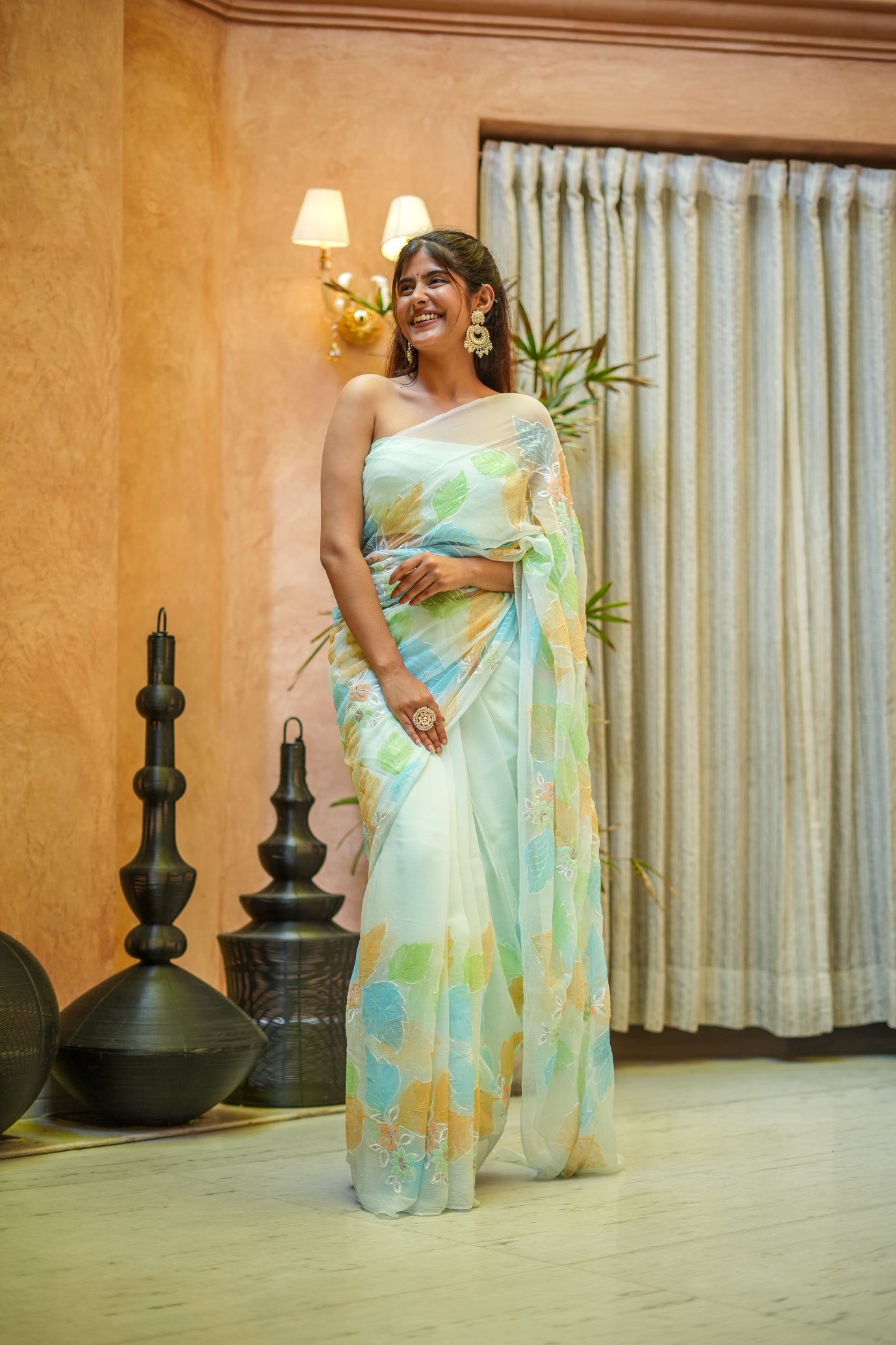 Pastel Poise (Embroidered & Handpainted Chiffon Saree)