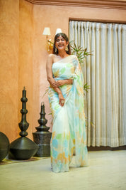 Pastel Poise (Embroidered & Handpainted Chiffon Saree)