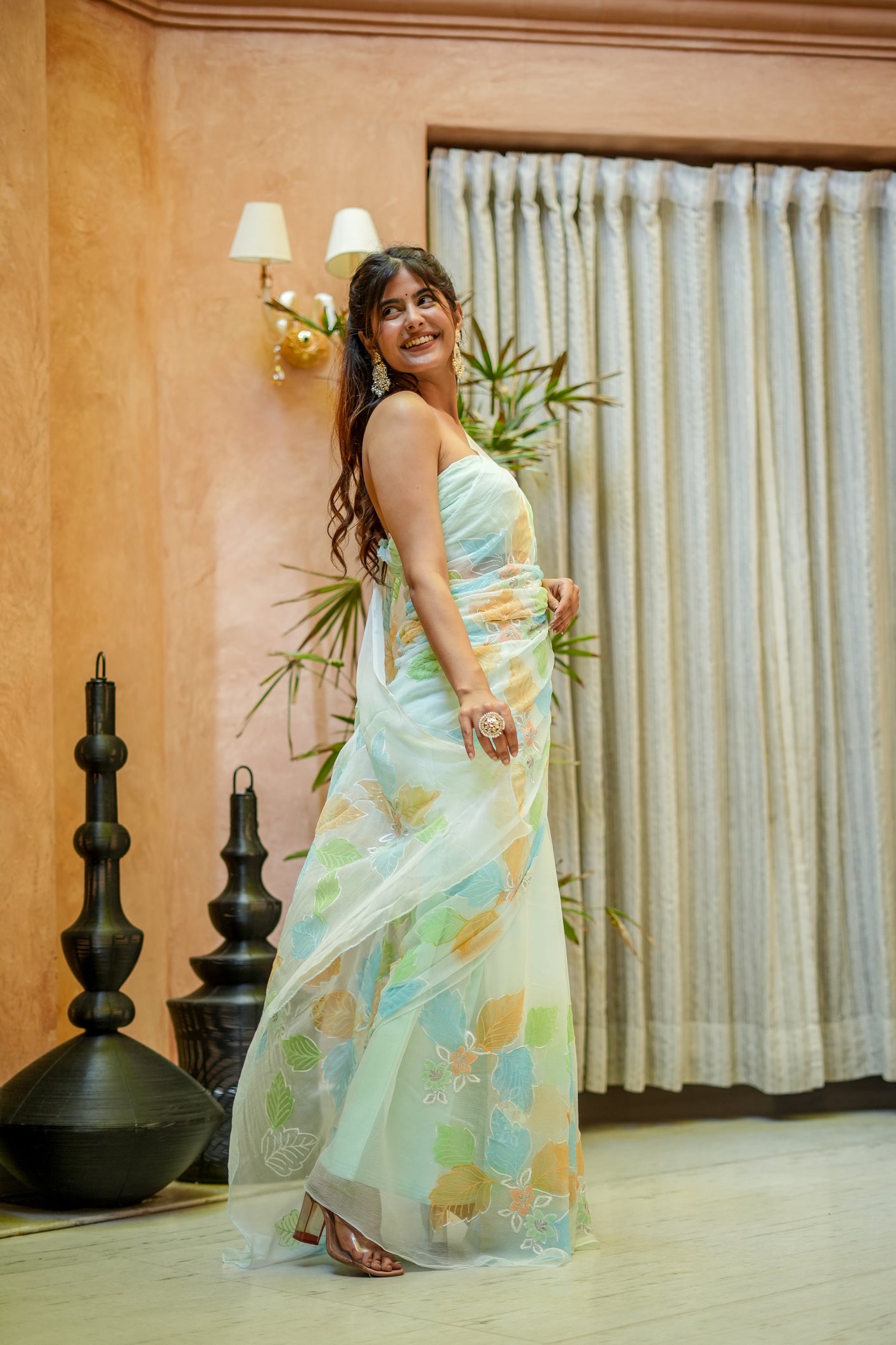 Pastel Poise (Embroidered & Handpainted Chiffon Saree)