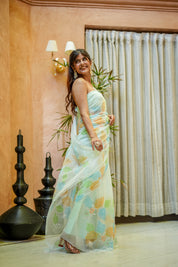 Pastel Poise (Embroidered & Handpainted Chiffon Saree)