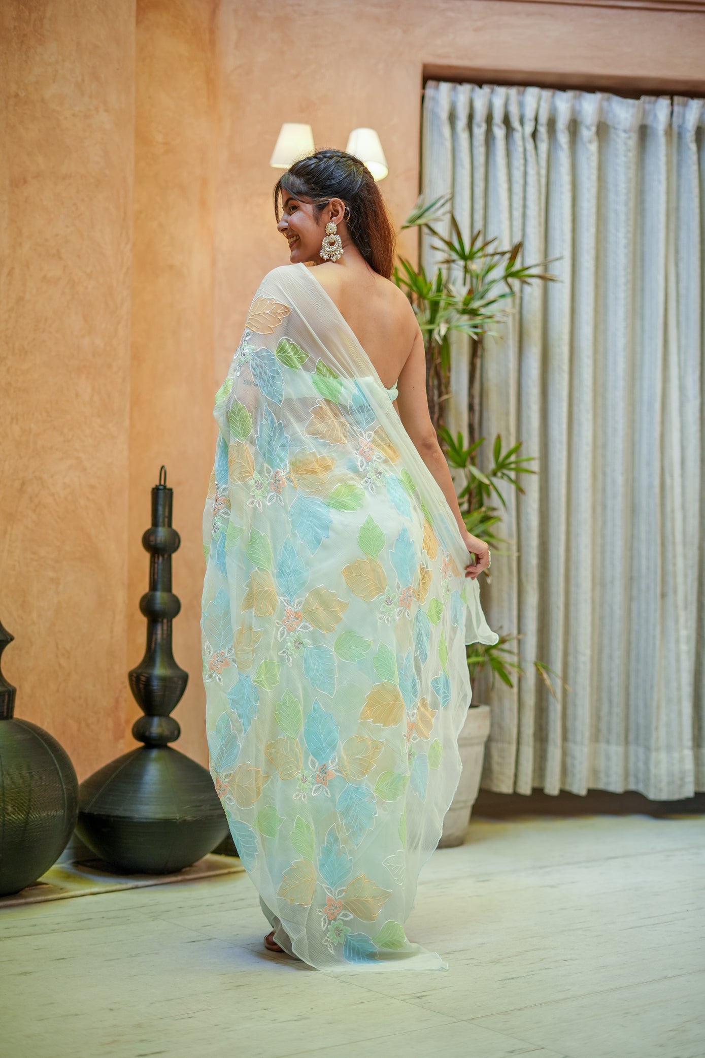 Pastel Poise (Embroidered & Handpainted Chiffon Saree)