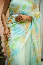 Pastel Poise (Embroidered & Handpainted Chiffon Saree)