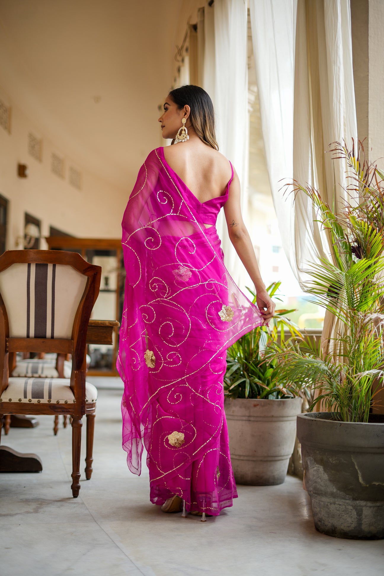 Rani Chiffon Jaal (HandEmbroidered Chiffon Saree)