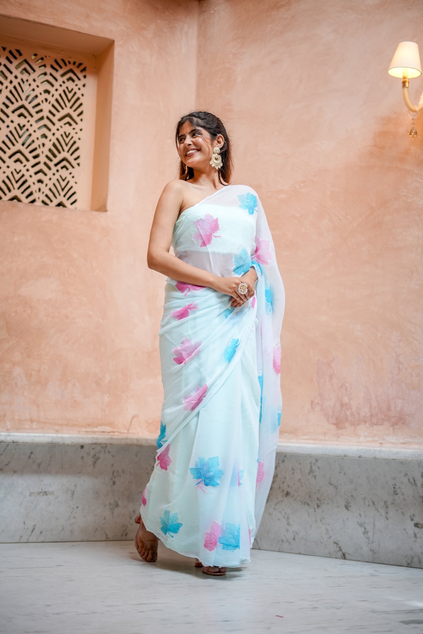 Horizon Maple (Embroidered & Handpainted Chiffon Saree)