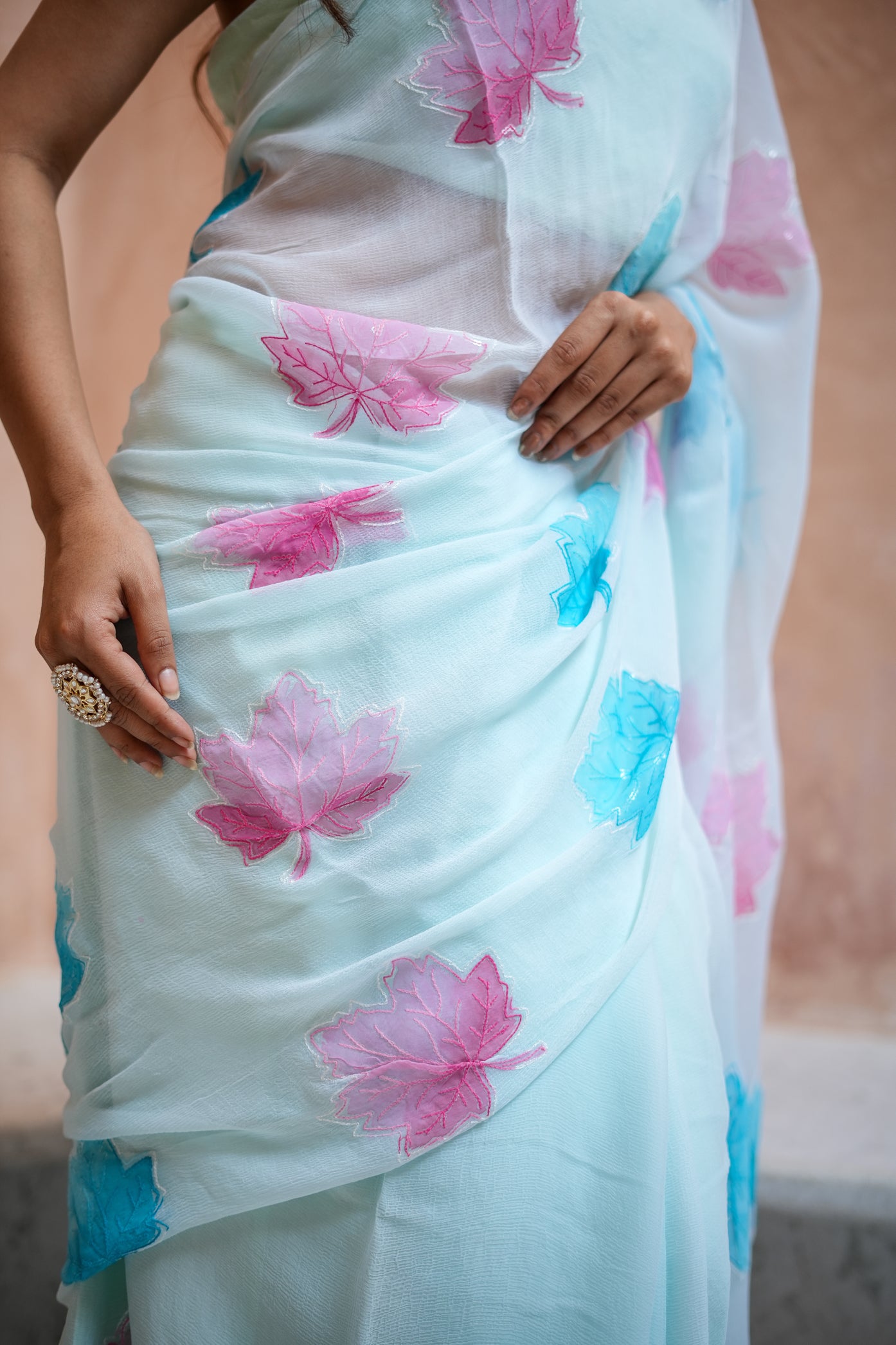 Horizon Maple (Embroidered & Handpainted Chiffon Saree)