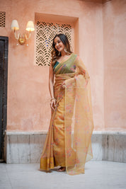 Golden Glow (Printed Organza Saree)